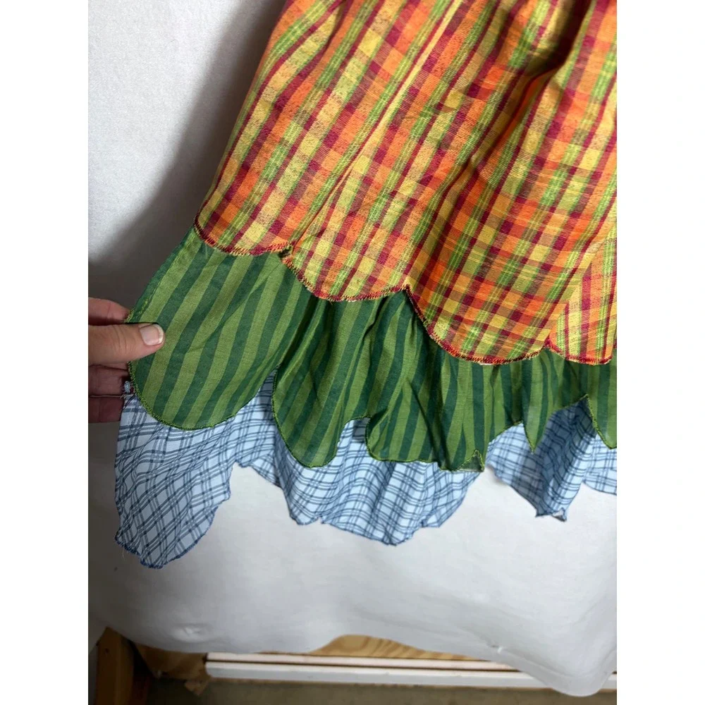 Owl Character Bib Apron Brown‎ Tiered Plaid Striped Ruffle Novelty Cottagecore
